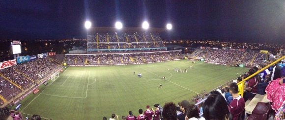 Panorama of the stadium under the lights.